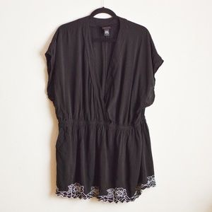 Torrid blouse size 3x wrap style black top embroidered floral fall V neck